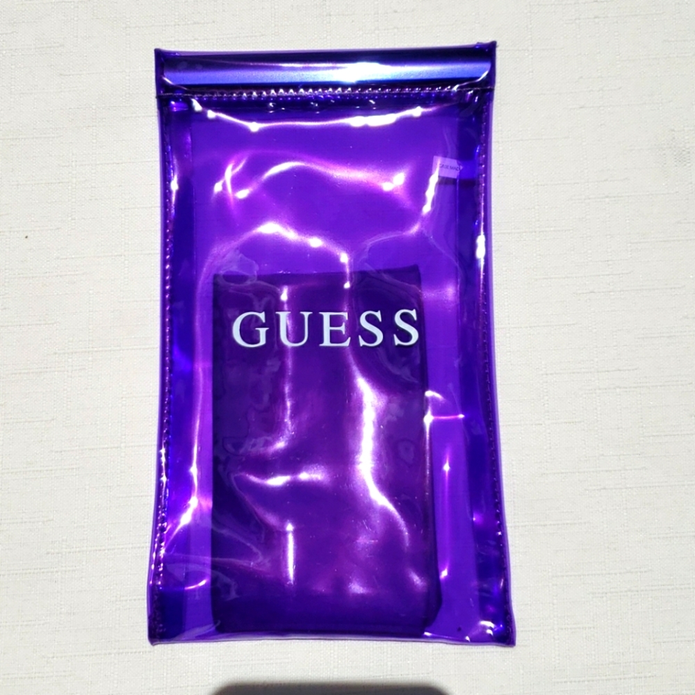 NWT GUESS Transparent Plastic case for eyewear w/microfiber drawstring pouch